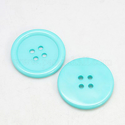 Resin Buttons, Dyed, Flat Round, Cyan, 22x3mm, Hole: 2mm, 195pcs/bag