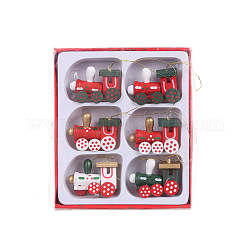 Hölzerne Anhängerdekorationen, für Weihnachten, Zug, Mischfarbe, 110x128x20 mm, 6 Stück / Set