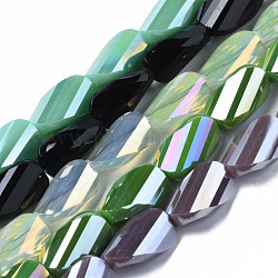 Abalorios de vidrio, facetados,  torcedura, color mezclado, 13.5x8x6mm, agujero: 1.2 mm, aproximamente 50 pcs / cadena, 27.17 pulgada (69 cm)