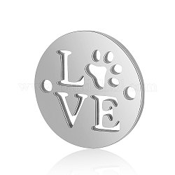 チタン鋼リンクコネクター  ワード「love」を刻まれたフラットラウンド  ステンレス鋼色  12x0.8mm  穴：1mm
