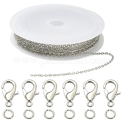 Kit de fabrication de collier de bracelet de chaîne de bricolage, y compris les chaînes à maillons en forme de cœur en laiton et les anneaux ouverts, Fermoir pince de homard en alliage de zinc, platine, chaîne: 3 m / ensemble