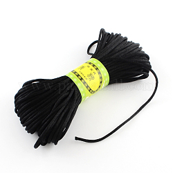 Cordón de satén de poliéster rattail, Para anudar chino, producir joyería, negro, 2mm, alrededor de 21.87 yarda (20 m) / paquete, 6 paquetes / bolsa