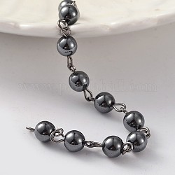 Metallgrau Farbe Messing handgefertigt nicht-magnetischen Hämatit Perlenketten, ungeschweißte, für Halsketten Armbänder Herstellung, Schwarz, 39.3 Zoll