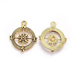 Tibetan Style Alloy Compass Pendants, Cadmium Free & Lead Free, Antique Golden, 30x25x3mm, Hole: 2.5mm
