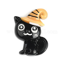 Undurchsichtige Harz-Cabochons zum Thema Halloween, für Schmuck machen, schwarze Katze, mit magischem Hut, flache Rückseite, Schwarz, 29.5x21x7 mm