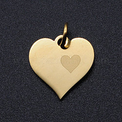 San Valentino 201 ciondoli in acciaio inossidabile, con anelli di salto, cuore, oro, 13x13x1mm, Foro: 3 mm