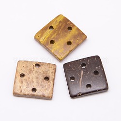 Accesorios de prendas étnicas fornituras de madera botones de costura con 4-orificio de coco, teñido, cuadrado, color mezclado, 20~21x20x4~5mm, agujero: 2 mm