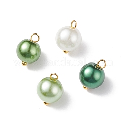 Pendentifs en perles de verre, avec les accessoires en laiton plaqués or, ronde, lime, 11x8.5mm, Trou: 2mm