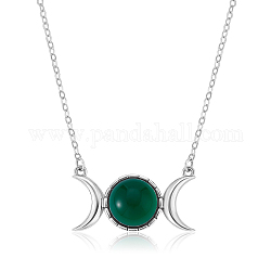 Triple Moon Goddess Cubic Zirconia Pendant Necklace, Sterling Silver Jewelry for Women, Green, 15.75 inch(40cm)