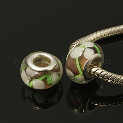 Handmade Lampwork European Beads, with Silver Plated Brass Double Cores, Rondelle, Camel, 12.5x8mm, Hole: 5mm