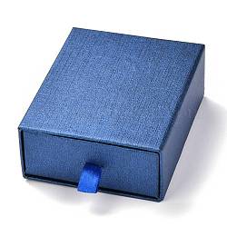 Boîte à tiroirs en papier rectangle, avec une éponge noire et une corde en polyester, pour bracelet et bagues, bleu foncé, 9.2x7.4x3.5 cm
