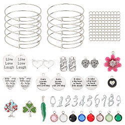 Kits de fabrication de bracelets à thème bricolage, avec des pendentifs en alliage, Breloques en verre, fabrication de bracelet en laiton réglable, argent antique, 2-3/4 pouce (70 mm), 2mm, 10 pièces / kit