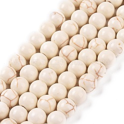 Chapelets de perles en turquoise synthétique, teinte, ronde, beige, 8x7~7.5mm, Trou: 1mm, Environ 50 pcs/chapelet, 14.5 pouce (37 cm)