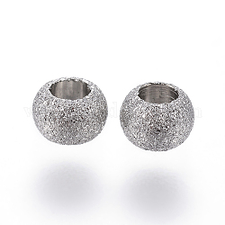 304 Stainless Steel Textured Spacer Beads, Round, Stainless Steel Color, 4x3mm, Hole: 1.8mm