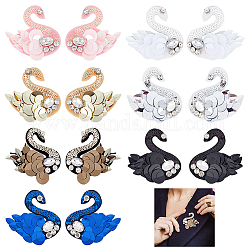 HOBBIESAY 14Pcs 14 Style Swan Shape Cloth Sew on Patches, Plastic Sequins & Rhinestone Beaded Appliques, Costume Shoe Hat Ornament Accesories, Mixed Color, 58x65x7.5mm, 1pc/style