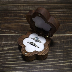 Ehering-Aufbewahrungsboxen aus Blumenholz mit Samt innen, Geschenkbox für Paare aus Holz mit Magnetverschlüssen, Sattelbraun, 7x3.6 cm