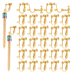 Pandahall elite 30 piezas latón clip-on pendientes fornituras, clip de oreja en espiral, con bucle, para los oídos no perforado, dorado, 17x13x5mm, agujero: 2 mm