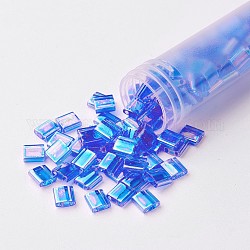 Perles miyuki tila, Perles de rocaille japonais, 2-trou, (tl261) saphir transparent ab, 5x5x1.9mm, Trou: 0.8mm, à propos 118pcs / bouteille, 10 g / bouteille