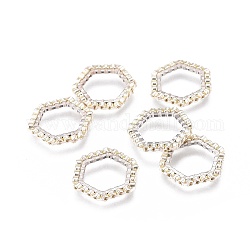 Miyuki & toho perles de rocaille japonaises faites à la main, avec anneaux connecteurs en 304 acier inoxydable, motif de tissage, hexagone, couleur d'argent, couleur d'argent, 15~15.5x16x1.8~2mm