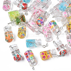 Pendenti bottiglia di vetro, con resina interno, imitazione del succo di frutta, colore misto, 25x11x10mm, Foro: 1.8 mm