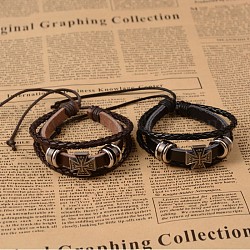 Bracelets de multi-brins en similicuir PU, avec les accessoires en alliage croisés, couleur mixte, 56~85mm