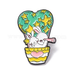 Alfiler de esmalte de conejo, insignia de aleación de dibujos animados para ropa de mochila, electroforesis negro, colorido, 32.5x21.5x1.5mm, pin: 1.3 mm