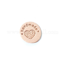 Etiquetas de etiqueta de corazón de tejido de microfibra, etiquetas de ropa hechas a mano, para jeans de diy, bolsas, zapatos, accesorios de sombrero, plano y redondo, marrón rosado, 25mm