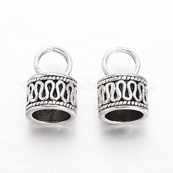 Tibetan Style Alloy Cord Ends, End Caps, Column, Antique Silver, 15x10mm, Hole: 5mm, 7mm inner diameter