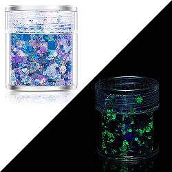 Luminous Nail Art Glitter Powder, Starry Sky Effect, Shiny Nail Decoration, Glow in the Dark, Dodger Blue, 1~3mm