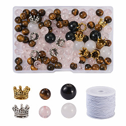 Crafans DIY Gemstone Bracelet Making Kit, Including Natural Tiger Eye & Rose Quartz & Striped Agate/Banded Agate & Agate Beads, Alloy Crown Beads, Elastic Cords, Mixed Color, 124Pcs/set