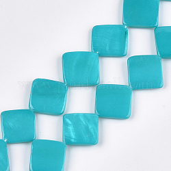 Spray Painted Freshwater Shell Beads, Rhombus, Turquoise, 18~20x18~20x3~4mm, Hole: 0.5mm, about 21pcs/strand, 15.5 inch