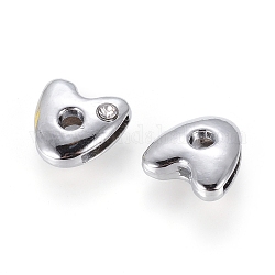 Rhinestone Alloy Initial Slide Charm Beads, Nickel Free Alloy and One Clear Rhinestone Beads, Letter A, Platinum Color, about 12mm long, 12mm wide, 4mm thick, hole: 8.2x0.8mm