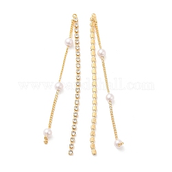 Grandi ciondoli con nappa di strass in ottone, con perline in abs di plastica imitazione perla, vero placcato oro 18k, 73x2x2mm, Foro: 1 mm