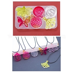 DIY Pendant Silicone Molds, Resin Casting Molds, Maple Laef, Gingko Leaf, Butterfly, Flat Round with Rose/Web/Moon, White, 63x110x6mm, Hole: 3mm, Inner Diameter: 30~35x31~45mm