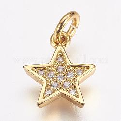 Brass Micro Pave Cubic Zirconia Charms, Star, Golden, 11.5x10x2mm, Hole: 3mm