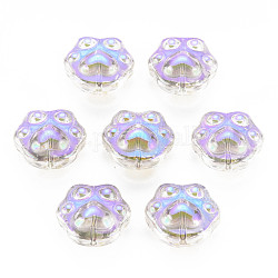 Galvanoplastie perles de verre transparentes, demi-plaqué, empreintes de pattes de chien, violette, 13.5x15x8.5mm, Trou: 1mm