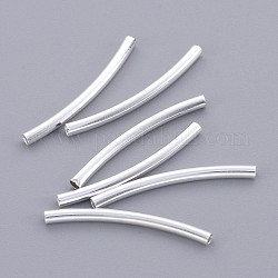 Curved Brass Tube Beads, Silver Color Plated, about 2mm wide, 25mm long, hole: 1mm