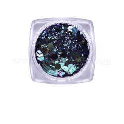 Accesorios de decoración de arte de uñas brillantes hexagonales, Con polvo de brillo y lentejuelas, diy sparkly paillette consejos uñas, azul marino, polvo: 0.1~0.5x0.1~0.5 mm, lentejuelas: 0.5~3.5x0.5~3.5 mm, aproximamente 1 g / caja