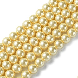 Hebras redondas de perlas de vidrio teñido ecológico, Grado A, cordón de algodón rosca, caqui claro, 8mm, agujero: 0.7~1.1 mm, aproximamente 52 pcs / cadena, 15 pulgada