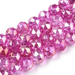 Transparent Electroplate Glass Beads Strands, AB Color Plated, Faceted, Round, Camellia, 8x7.5mm, Hole: 1.8mm, about 50pcs/strand, 14.96''(38cm)