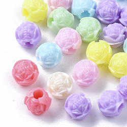Perles européennes en plastique polystyrène (ps) opaque, Perles avec un grand trou   , fleur, couleur mixte, 9.5x8.5mm, trou: 4 mm, environ 1500 pcs / 500 g