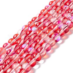 Chapelets de perles en pierre de lune synthétique, ronde, rouge, 8mm, Trou: 1mm, Environ 48 pcs/chapelet, 14.57''~15.35'' (37~39 cm)