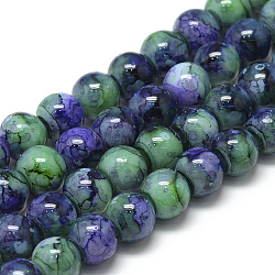 Hornear abalorios de vidrio pintadas hebras, remolino de perlas de vidrio, redondo, azul pizarra, 6~6.5mm, agujero: 1.5 mm, aproximamente 145 pcs / cadena, 31.8 pulgada (80.7 cm)