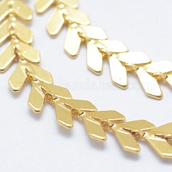 3.28 Feet Brass Handmade Chains, Cobs Chains, Unwelded, Long-Lasting Plated, Leaf, Real 18K Gold Plated, 6.5x6x0.5mm