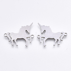 201 Stainless Steel Links connectors, Laser Cut Links, Unicorn, Stainless Steel Color, 20x23x1mm, Hole: 1.5mm