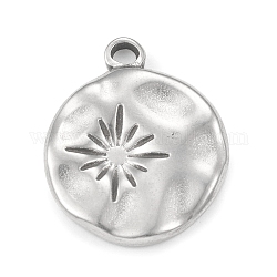 304 Stainless Steel Pendants, Flat Round with Sun Charms, Stainless Steel Color, 18.5x15x2mm, Hole: 2mm