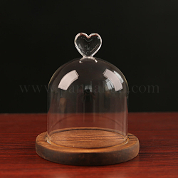 Couvercle de dôme en verre à haute teneur en borosilicate, vitrine décorative coeur, terrarium cloche cloche avec base en bois, Sienna, 100x130mm