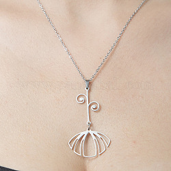 201 Stainless Steel Hollow Leaf Pendant Necklace, Stainless Steel Color, 17.72 inch(45cm)