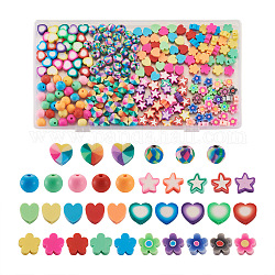 Craftdady 240pcs 8 styles perles d'argile polymère faites à la main, rond & coeur & fleur & étoile, couleur mixte, 30 pièces / style