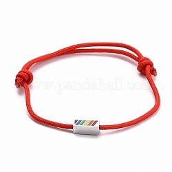 Pulsera del orgullo del arco iris, pulsera de cordón ajustable con cuentas rectangulares para hombres y mujeres, rojo, diámetro interior: 1-7/8~3-1/2 pulgada (4.75~8.8 cm)